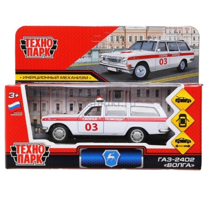 Изображение ТЕХНОПАРК ГАЗ-2402 ВОЛГА Скорая помощь 12 см белый