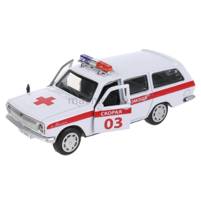 Изображение ТЕХНОПАРК ГАЗ-2402 ВОЛГА Скорая помощь 12 см (свет, звук) белый