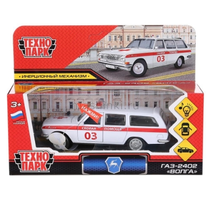 Изображение ТЕХНОПАРК ГАЗ-2402 ВОЛГА Скорая помощь 12 см (свет, звук) белый