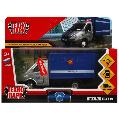 Изображение ТЕХНОПАРК ГАЗЕЛЬ-3302 Полиция 13 см (свет, звук) серебр-синий
