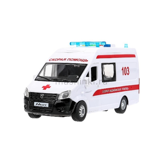 Изображение ТЕХНОПАРК ГАЗЕЛЬ Next Скорая помощь 22,5 см (свет. звук) пластм. белый откр. коробка