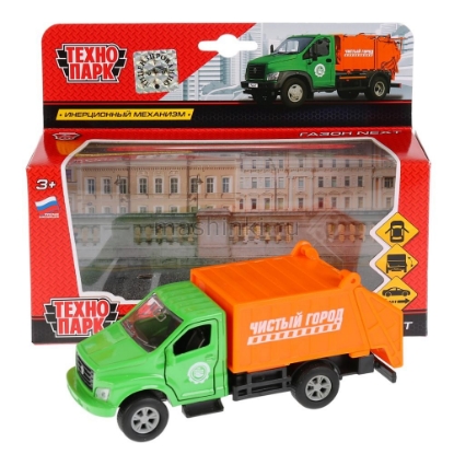 Изображение ТЕХНОПАРК ГАЗОН Next мусоровоз 15,5 см оранжево-зеленый