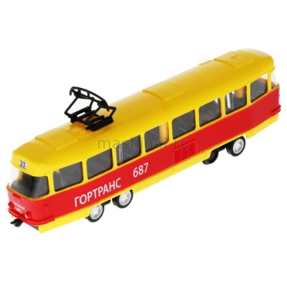 Изображение ТЕХНОПАРК Трамвай 17,5 см откр. двери пластм. желто-красный