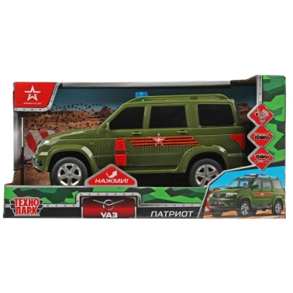 Изображение ТЕХНОПАРК УАЗ Patriot 22 см (свет, звук) Армия России пластм. хаки откр. коробка