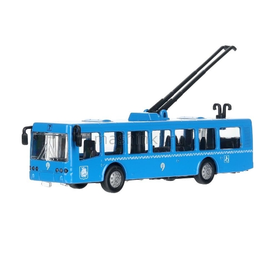 Изображение ТЕХНОПАРК Троллейбус 16,5 см откр. двери металл. синий