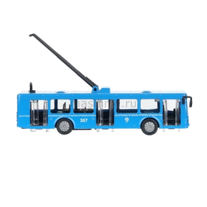 Изображение ТЕХНОПАРК Троллейбус 16,5 см откр. двери металл. синий
