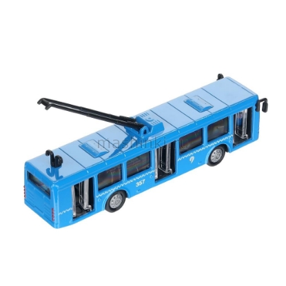 Изображение ТЕХНОПАРК Троллейбус 16,5 см откр. двери металл. синий