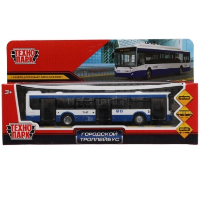 Изображение ТЕХНОПАРК Троллейбус городской 18 см бело-синий