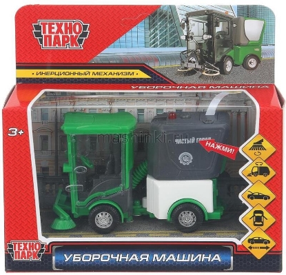 Изображение ТЕХНОПАРК Уборочная машина 11 см (свет, звук, двери) зеленый