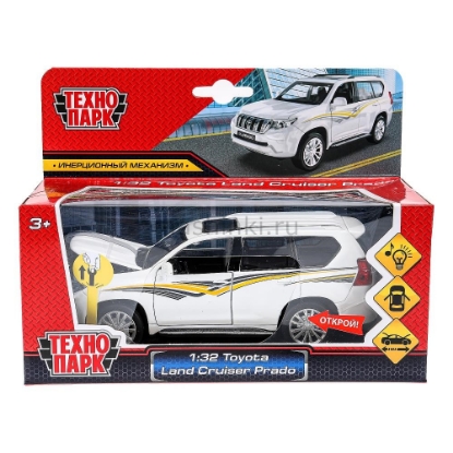 Изображение ТЕХНОПАРК 1/32 TOYOTA Land Cruiser Prado 15 см (свет, звук, 4/6) металл. белый