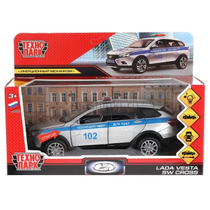 Изображение ТЕХНОПАРК 1/24 LADA Vesta SW Cross Полиция 17,5 см (свет, звук, открыв-6/6) металл. инерц. серый