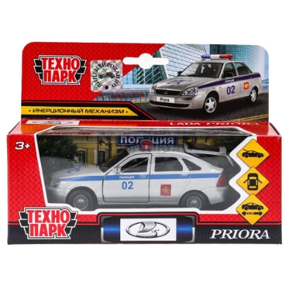 Изображение ТЕХНОПАРК LADA Priora хэтчбек Полиция 12 см серебристый