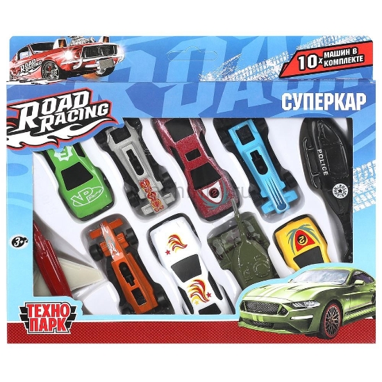 Изображение ТЕХНОПАРК Набор 10 шт машинки Супергерои ROAD RACING 7,5 см металл.