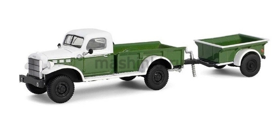 Изображение GREENLIGHT 1/64 DODGE Power Wagon с прицепом на 1/4 тонны 1950 green/white