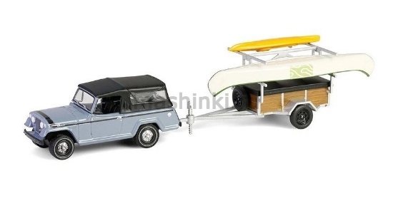 Изображение GREENLIGHT 1/64 JEEP Jeepster Commando SC-1 4x4 с прицепом для каное и каяком 1968 gray/black