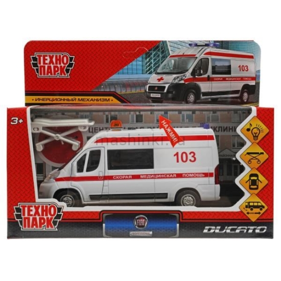 Изображение ТЕХНОПАРК FIAT Ducato Скорая помощь 14 см (свет, звук) металл. белый