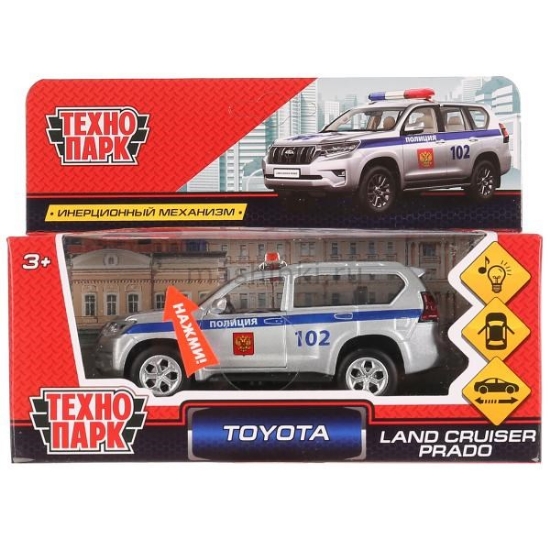 Изображение ТЕХНОПАРК TOYOTA Land Cruiser Prado Полиция 12 см (свет, звук) металл. серебристый