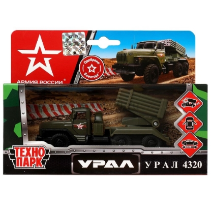 Изображение ТЕХНОПАРК УРАЛ-4320 ГРАД Армия РОССИИ 12 см металл. хаки