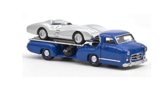Изображение NOREV JET CAR 1/64 Набор MERCEDES-BENZ Blue Wonder racing-car transporter + MERCEDES-BENZ №1 W196 Stromlinienwagen 1955 silver